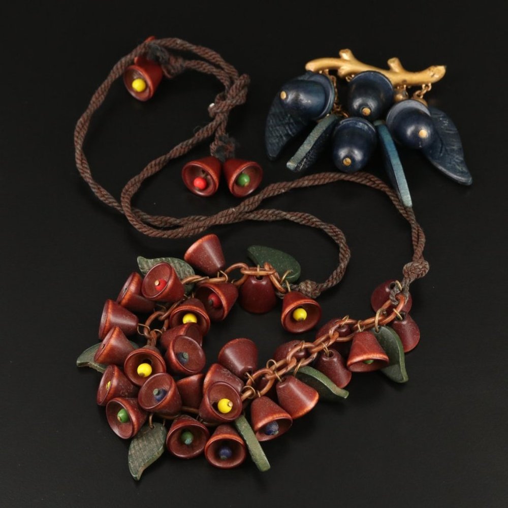 1940s Frank Hess Wood Bells Necklace